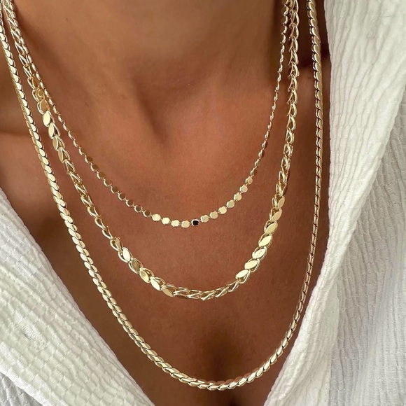 Flat Bead Sequin Chain Layering Choker | Waterproof 14K Gold Plated Necklace - Picture 9 of 13